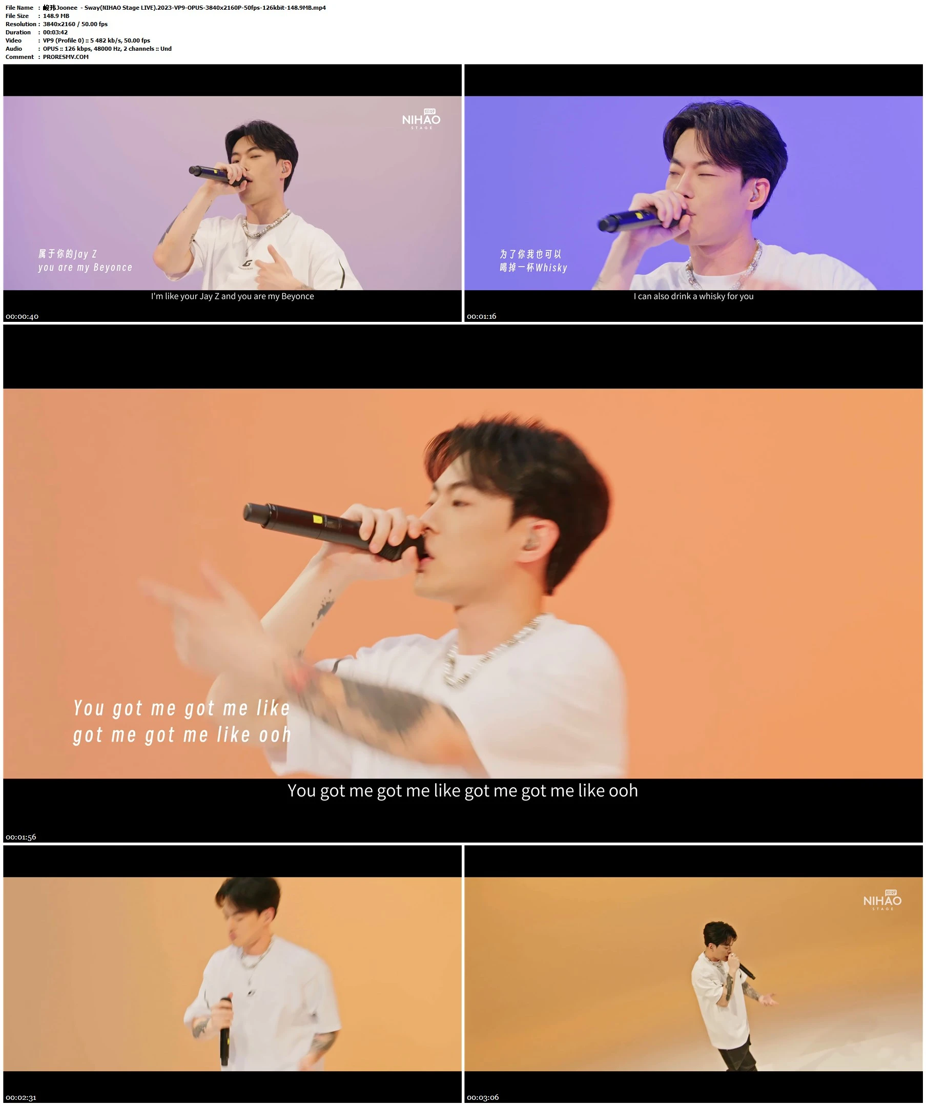 峻玮Joonee - Sway(NIHAO Stage LIVE).2023-VP9-OPUS-3840x2160P-50fps-126kbit-148.9MB官方MV_高清MV