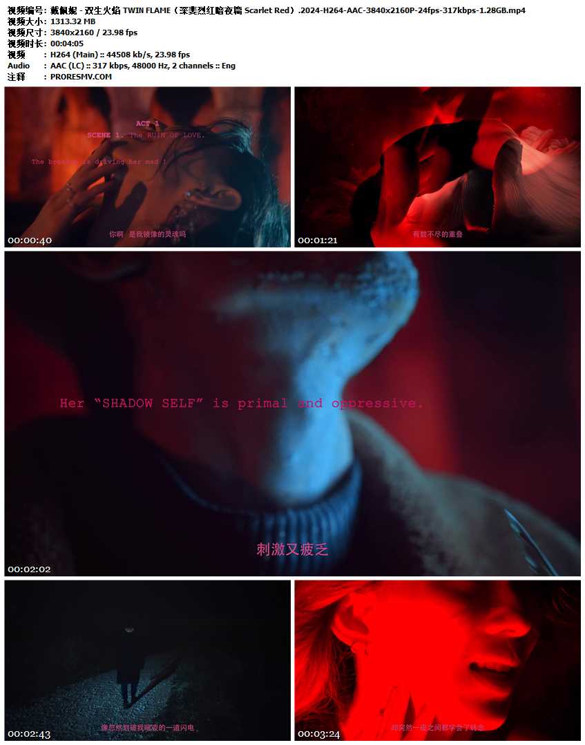 戴佩妮 - 双生火焰 TWIN FLAME（深斐烈红暗夜篇 Scarlet Red）.2024-H264-AAC-3840x2160P-24fps-317kbps-1.28GB官方MV_高清MV