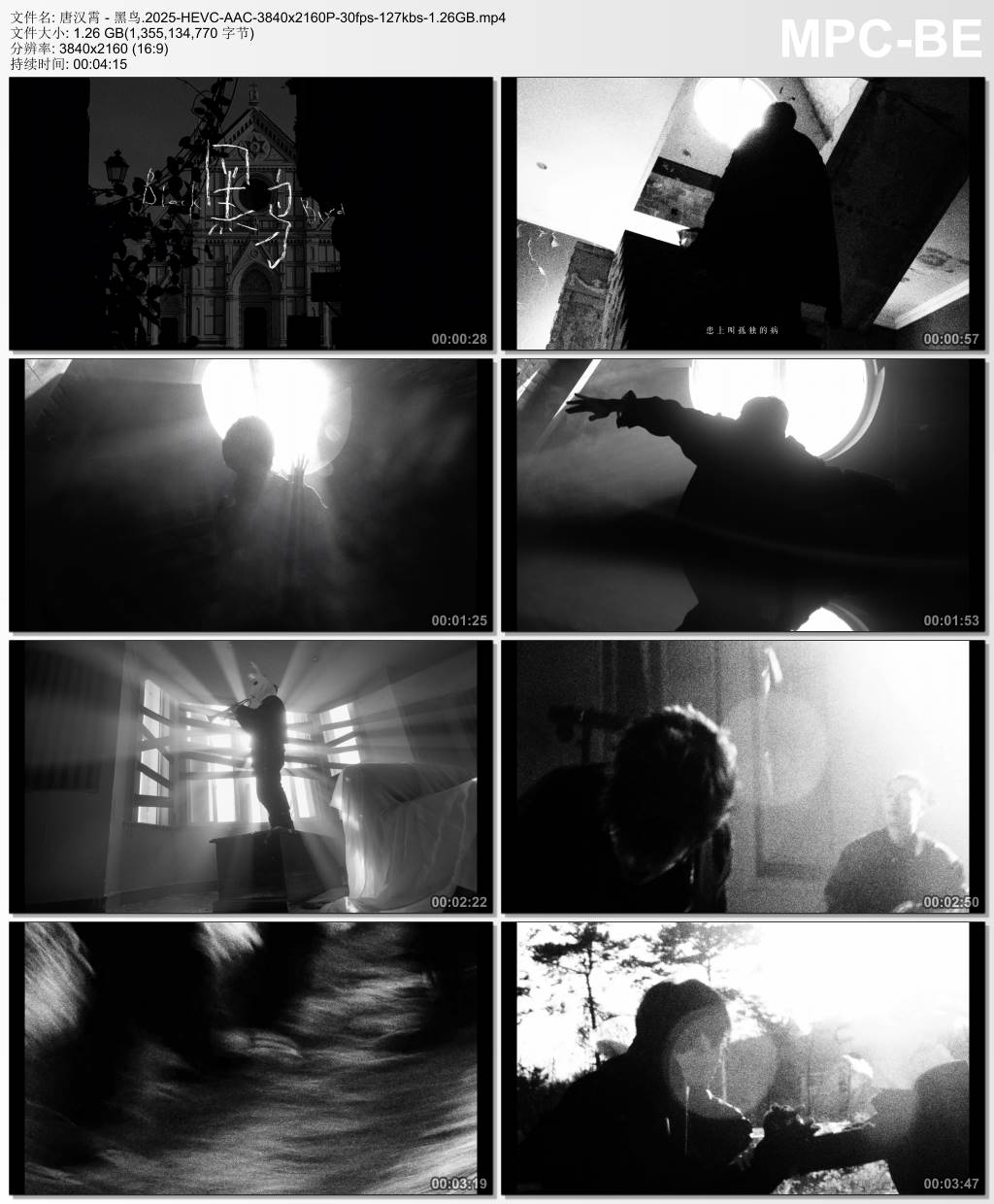 唐汉霄 - 黑鸟.2025-HEVC-AAC-3840x2160P-30fps-127kbs-1.26GB官方MV_高清MV