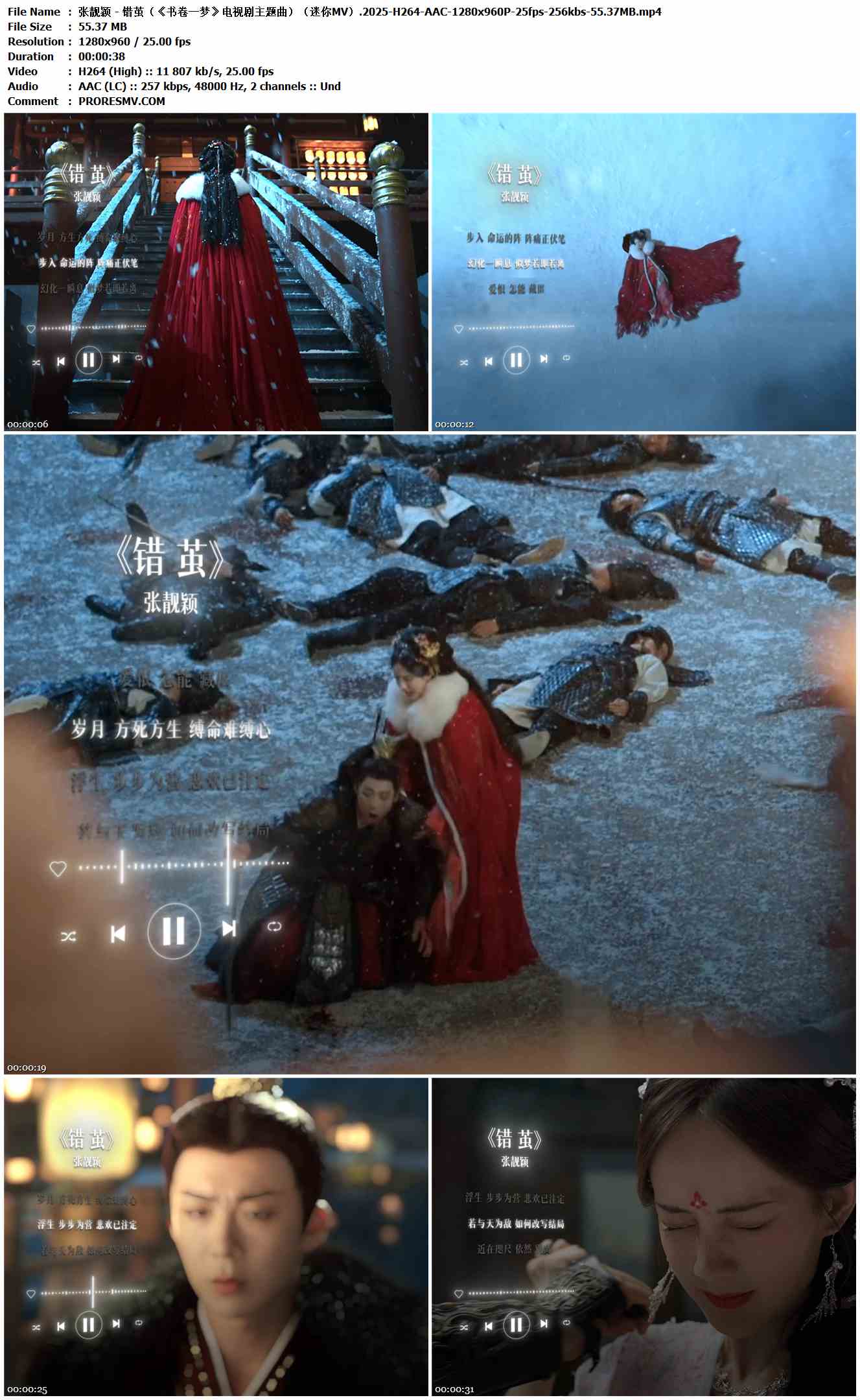 张靓颖 - 错茧（《书卷一梦﻿》电视剧主题曲）（迷你MV）.2025-H264-AAC-1280x960P-25fps-256kbs-55.37MB官方MV_高清MV