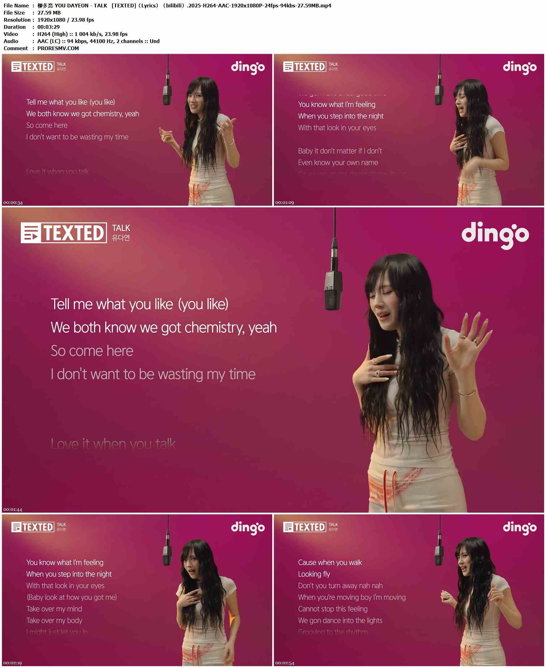 柳多恋 YOU DAYEON - TALK   [TEXTED]（Lyrics）（bilibili）.2025-H264-AAC-1920x1080P-24fps-94kbs-27.59MB官方MV_高清MV